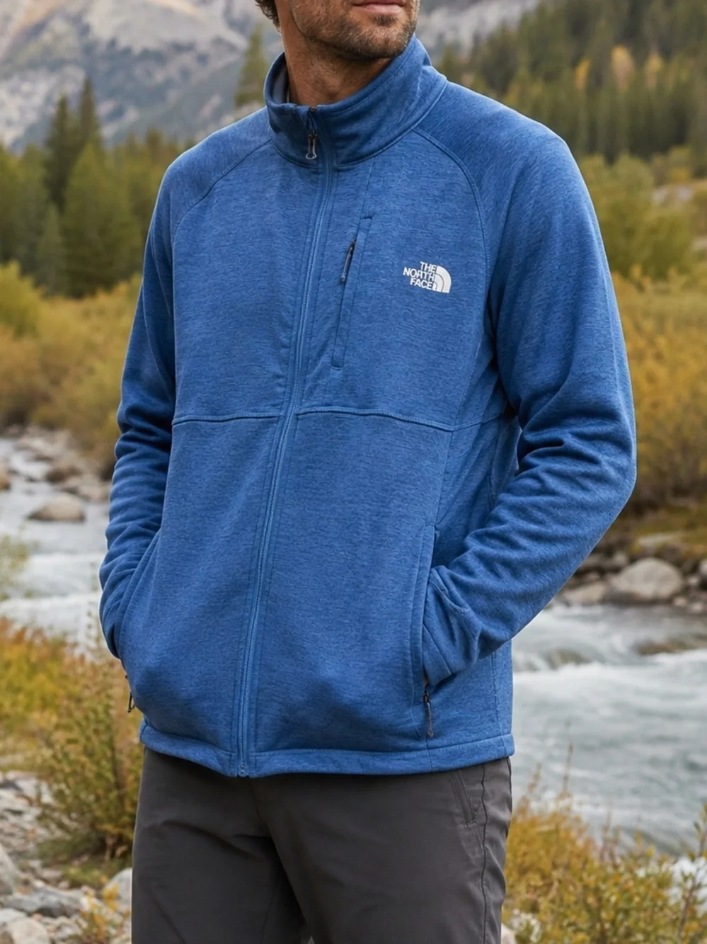 The North Face Men’s XXL Heather Blue Full Zip Performance Fleece Jacket